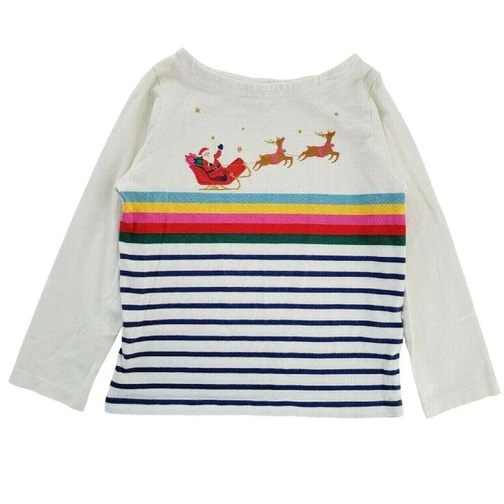 Mini Boden Santa Sleigh Reindeer Long Sleeve Tee 4/5 Girl Christmas